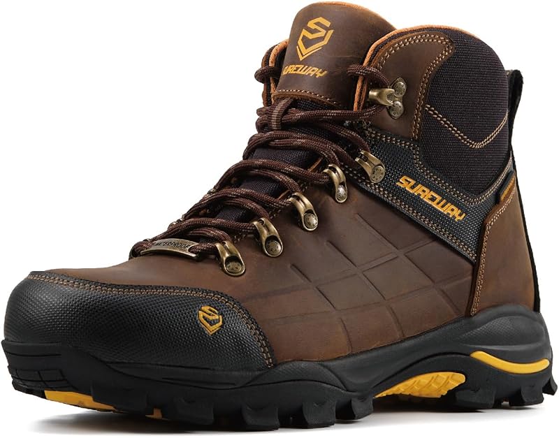 SUREWAY Men's 6 Inch Waterproof Steel/Soft Toe Leather Work Boots | Durable comfortable slip resistant outsole, ideal for construction, roofing, hunting and daily job site wear