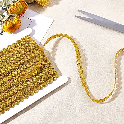 Fingerinspire 25 Yard Metallic Scroll Braid Trim Embellishment, 3/8Inch Wide Dark Gold Polyester Ribbon With Wave Pattern Gimp Braid Lace Ribbon For Garment Accessories Costume Jewelry Crafts Sewing #TOP4