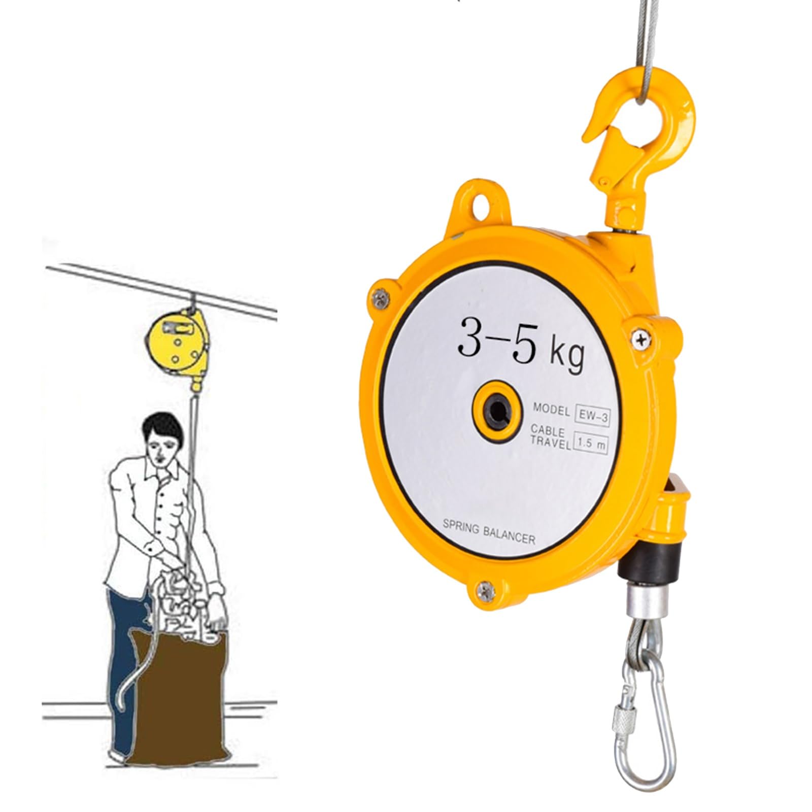 Equilibrador de Resorte, equilibrador de Carga Multifuncional, Gran Capacidad de Carga, Herramienta retráctil Colgante Ajustable, para línea de Montaje, Herramientas Colgantes y (3-5 kg