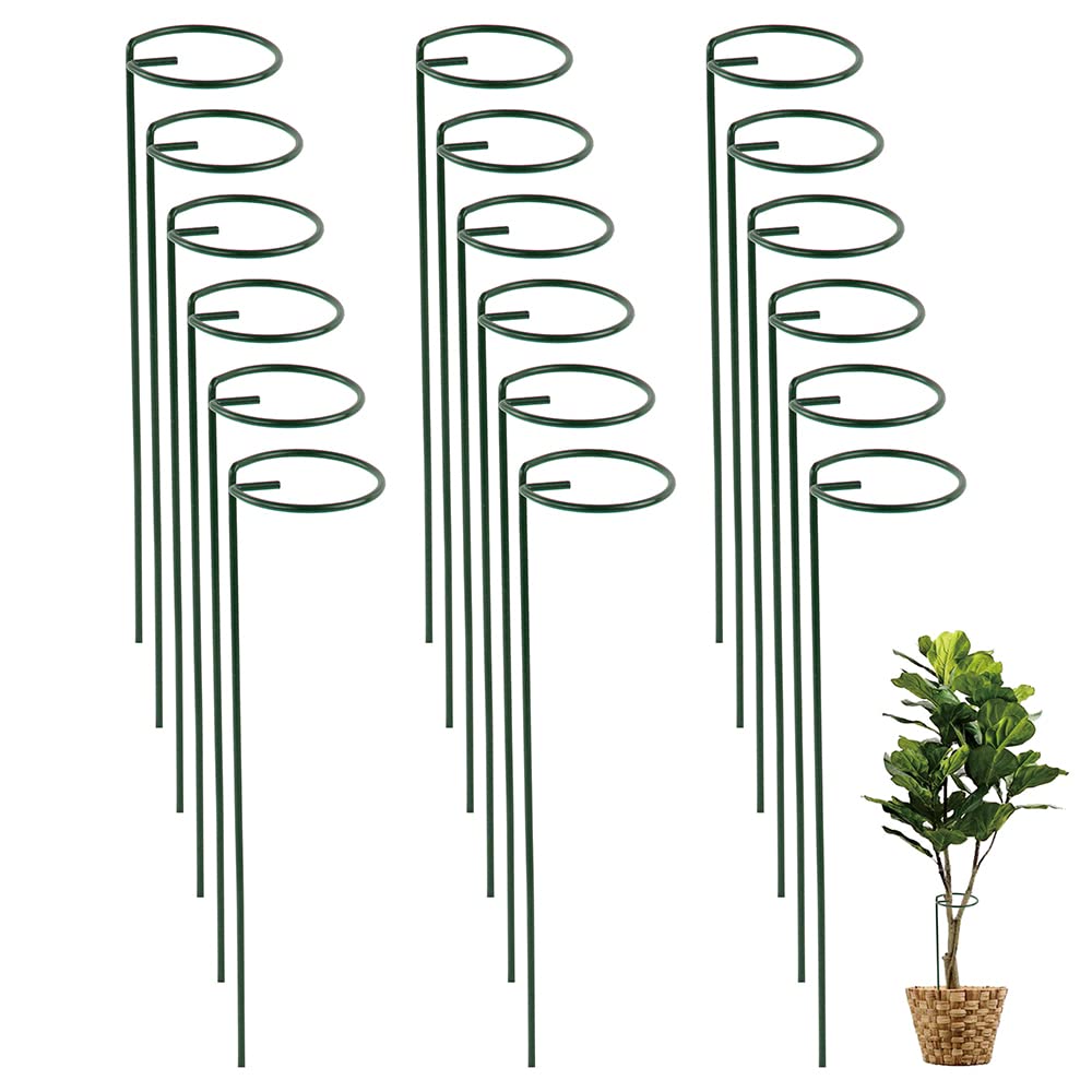 16 Pack 16 Inch Plant Support Stakes, Peony Cages Garden Flower Support Stake Steel Single Stem Support Stake Plant Cage Support Ring for Flowers, Tomatoes, Peony, Lily, Rose (16 inch)