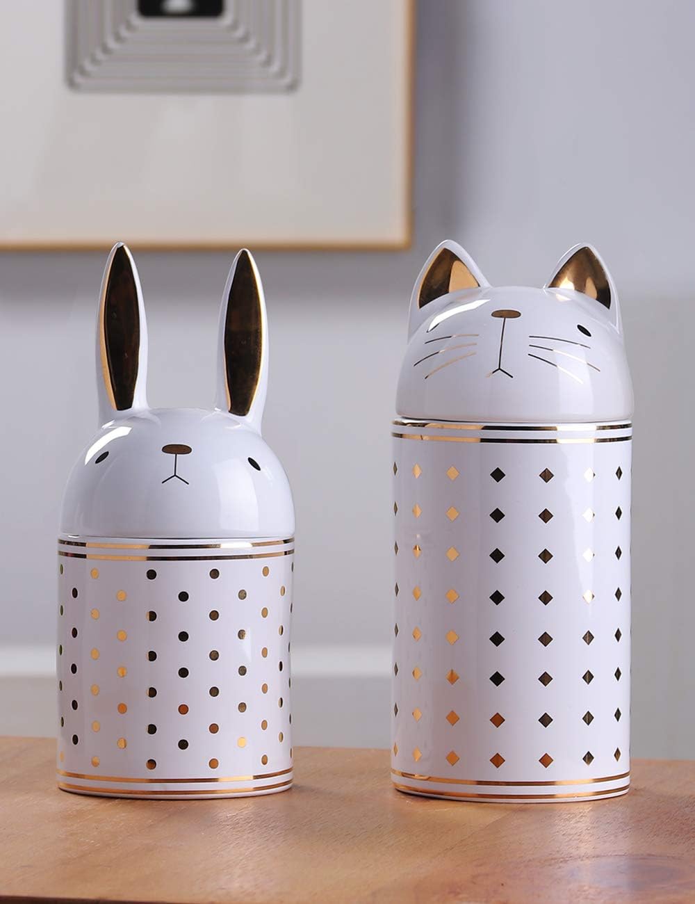 HAUCOZE Ceramic Rabbit Cookie Jar Decorative Candy Jar with Lid Modern Kitchen Decor Canister Gifts 8.1 Inch