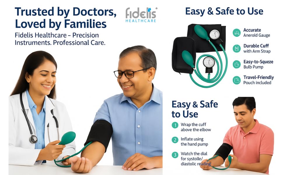 Image of Fidelis Healthcare Combo of Black Edition Dual Head Stethoscope and Aneroid BP Machine For Doctors & Medical Students