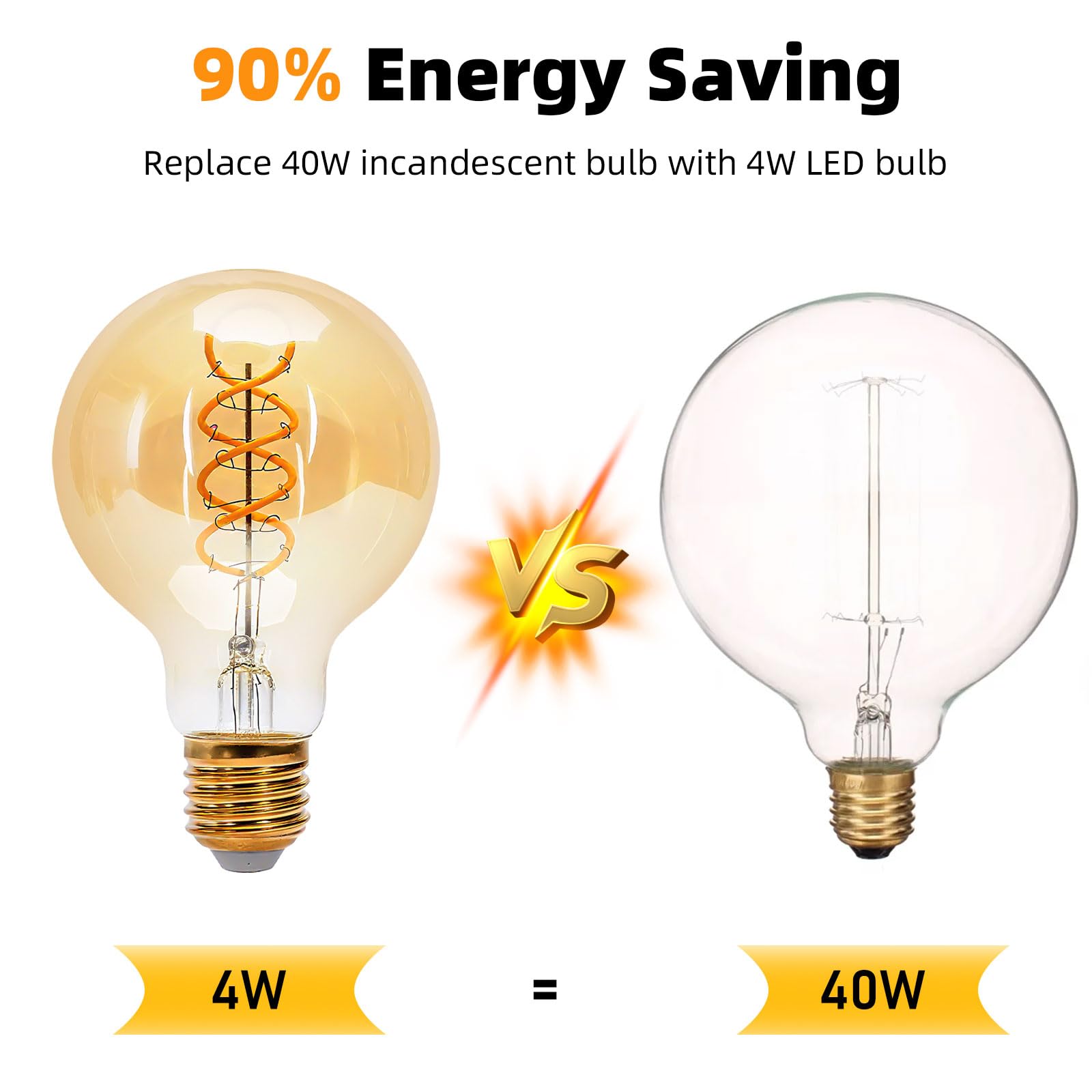MLOQI 3 Pack E27 Screw Bulb,G80 Edison Vintage LED Light Bulbs, 4W(40W Equilavent), 2200K, Amber Glass, Warm Yellow Glow - Image 4