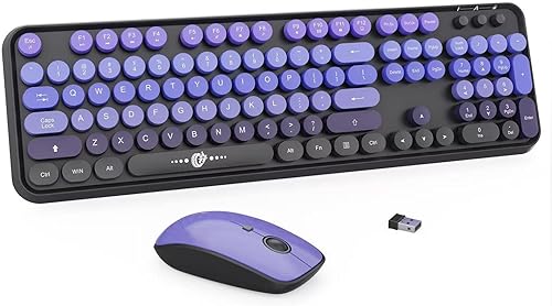 Miniatura 12 de Combo de teclado y mouse inalámbricos, teclado estilo máquina de escribir retro con bonitas teclas redondas, teclado cremoso de burbujas de 2.4 GHz