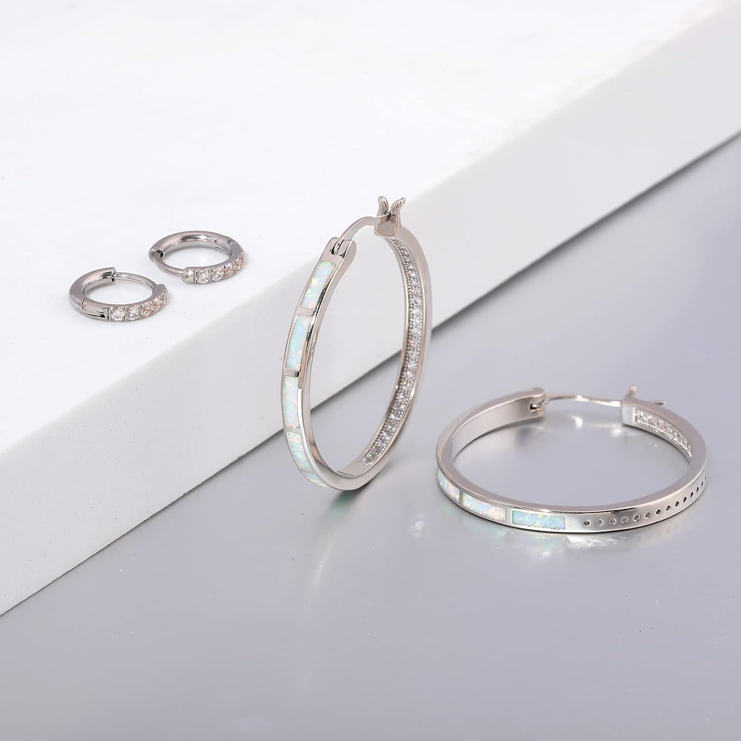 CiNily Opal Hoop Earrings,Women Jewelry Rhodium Plated/Rose Gold or Yellow Gold Plated Gemstone Big Hoop Earrings 32mm - Image 3