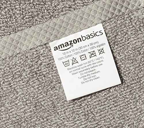 Image of Amazon Basics 100% Cotton Washcloths, Quick-Dry, 12 inch x 12 inch, Platinum, 12-Pack