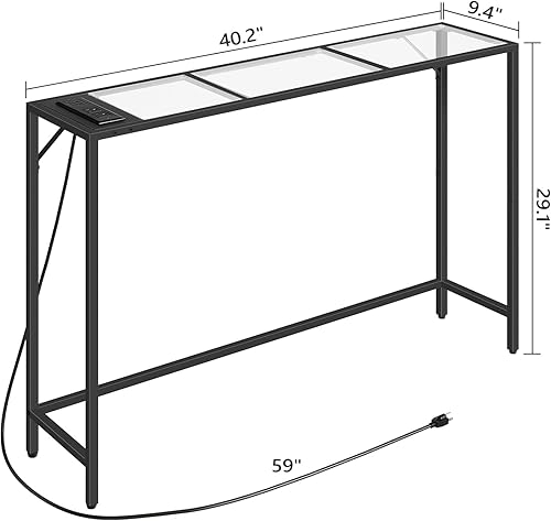 Miniatura 3 de MAHANCRIS Mesa consola con tomas, mesa de sofá de vidrio templado, moderna mesa de pasillo abierta, mesa consola estrecha, mesa de sofá, estilo
