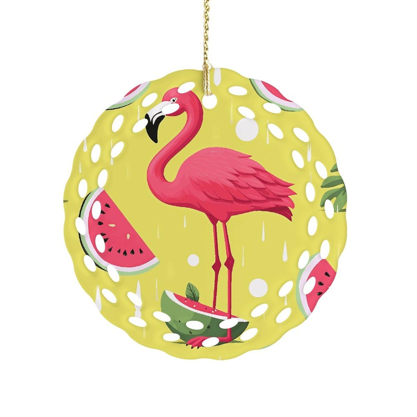 Pink Flamingo and Watermelon Christmas Ornament Holiday Hanging Decoration Xmas Tree Keepsake Personalized Xmas Tree Ornament Round Ceramic Ornaments for Keepsake Gifts Ideas Home Decor