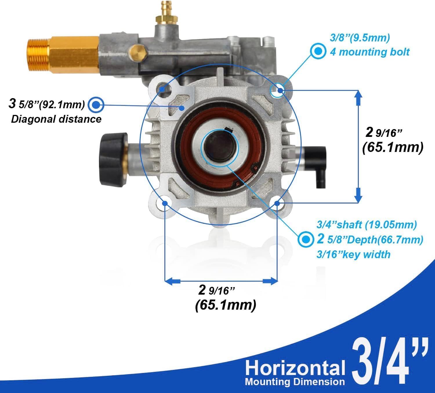 Pompe de lavage haute pression horizontale 3/4" axe 2465 PSI 2,6 GPM compatible Simpson 90029 Dewalt DXPW3425 Honda GC190