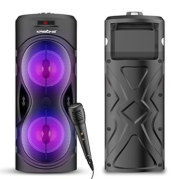 Krisons Buddy Double Woofer 40W Multi-Media Bluetooth Party Speaker with Wired Mic for Karaoke,2400 MAH Battery, Digital Display,RGB Lights, USB, SD Card, FM Radio,Auto TWS Function & Remote