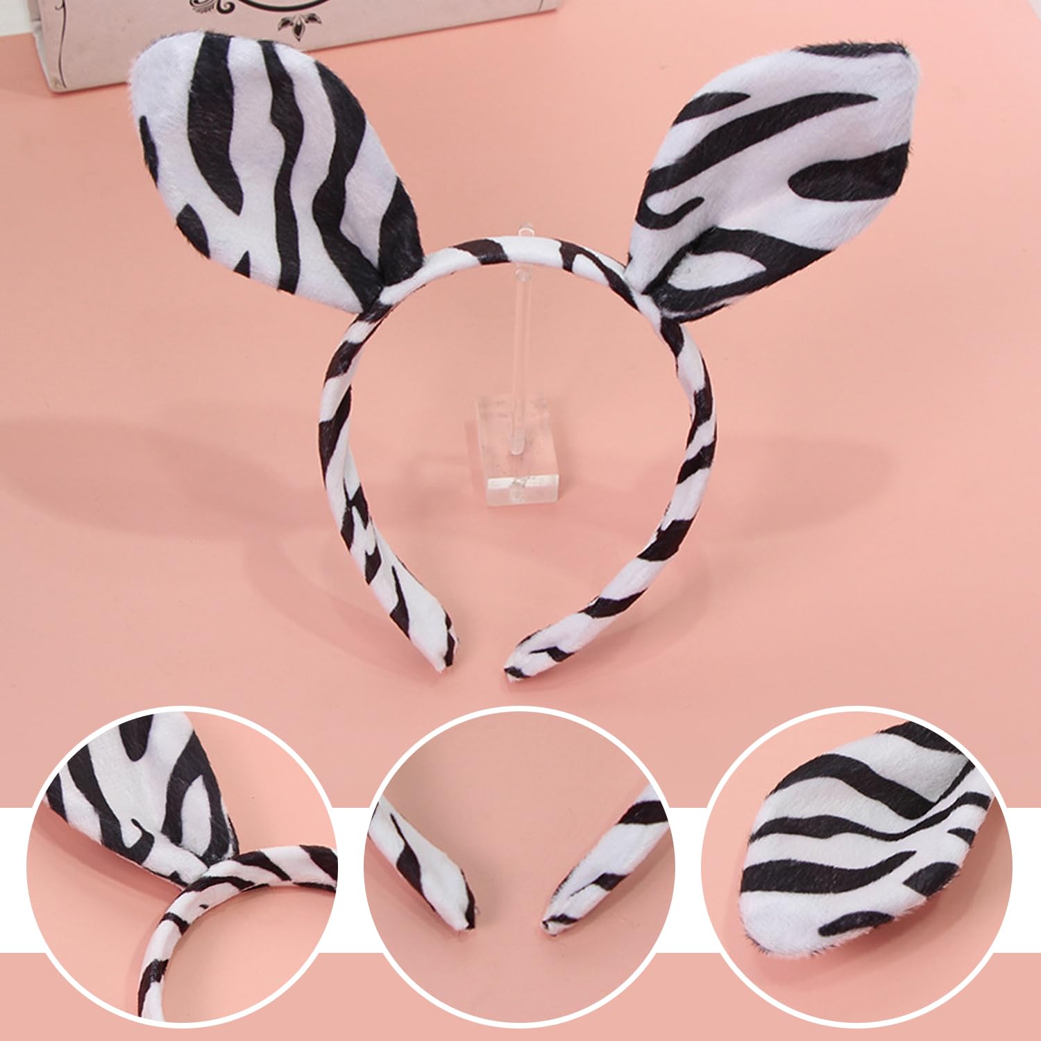 2 Pieces Of Zebra Ear Headbands, Creative Headbands, Fun Headbands, Role-Playing Props, Photo Props, Black and White - Image 3