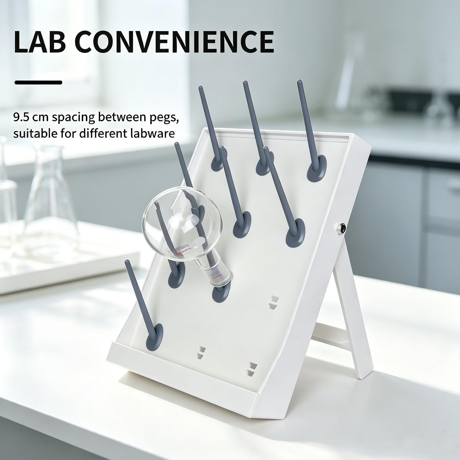 Estante De Secado para Laboratorio, Estante De Almacenamiento De Material De Vidrio De Laboratorio con Clavijas Desmontables, Distancia Entre Columnas De 95 Mm, Diseño Móvil, para Tubos De