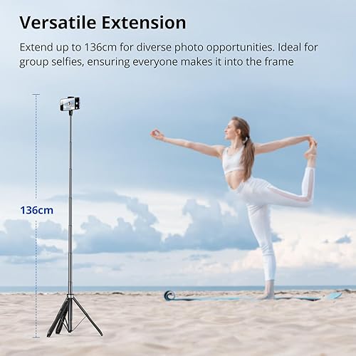 Vista 46 de SYNCWIRE Trípode de teléfono Selfie Stick de 55 pulgadas para iPhone, palo selfie de aluminio extensible todo en uno con control remoto, trípode