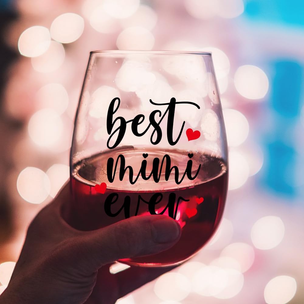 DYJYBMY Best Mimi Ever Clear Stemless Wine Glass With Box, Funny Women Mimi Wine Tumbler, Birthday Christmas Thank You Gifts For Mom Grandma Grandmother Family, Housewarming Gifts For Elders - Image 5