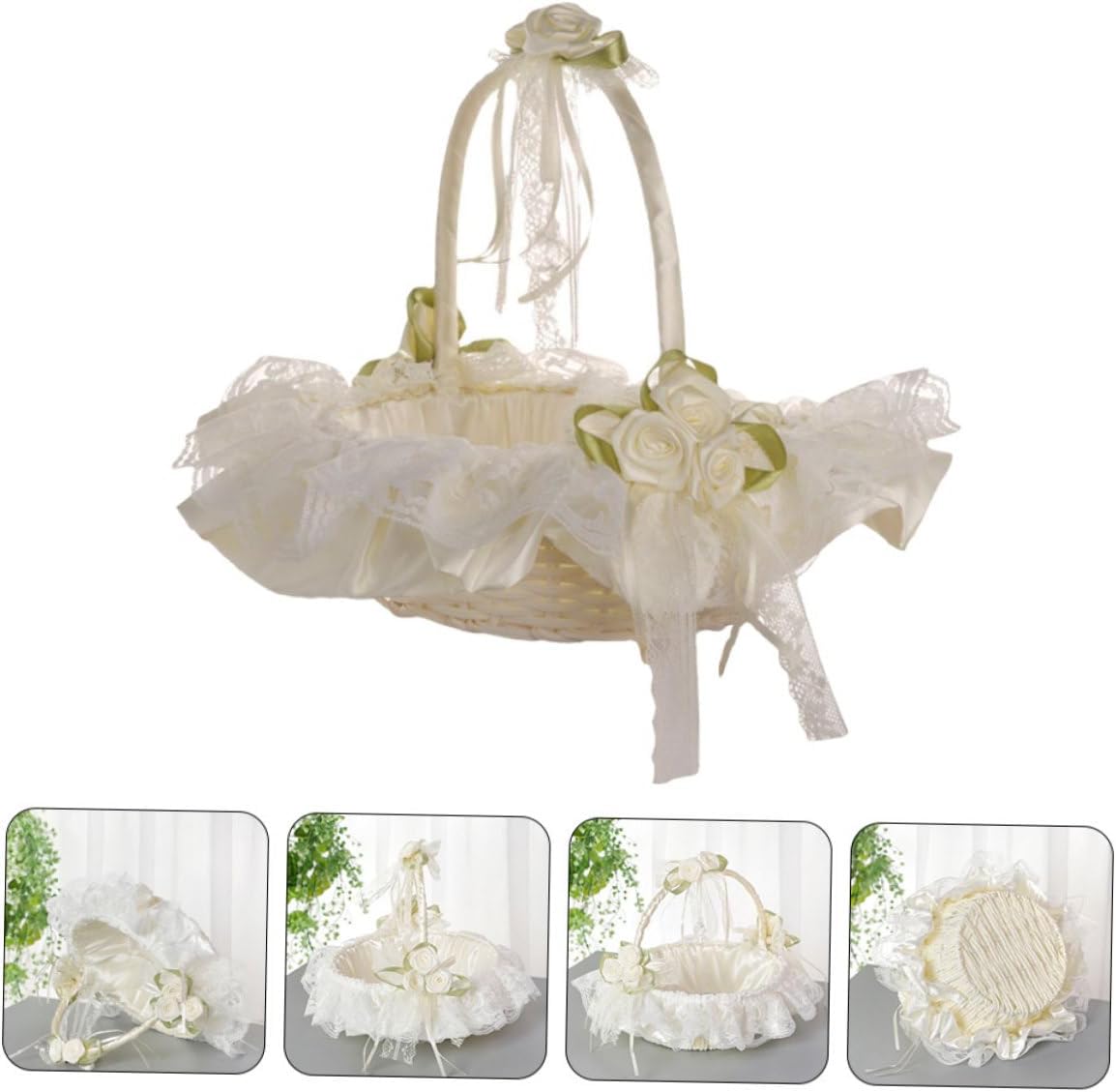 Beaupretty Wedding Flower Basket Lace White Small Handheld Bridesmaid Girl Basket for Flower Girl Wedding Ceremony Supplies