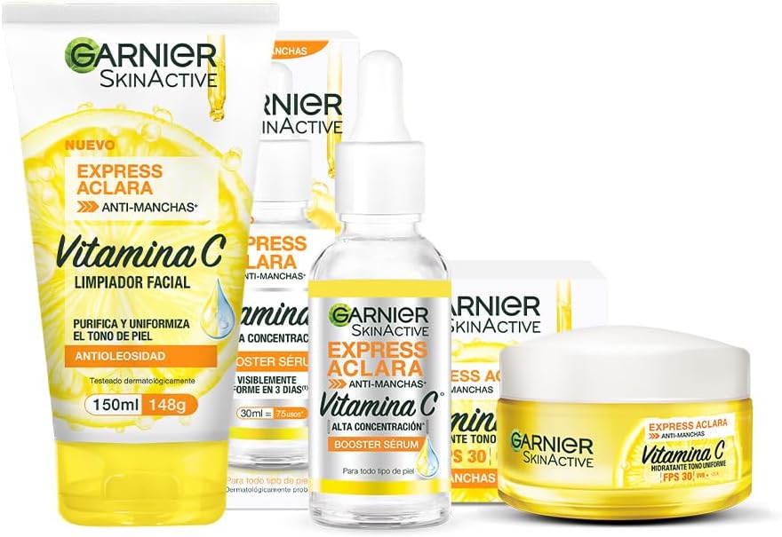 Garnier Skin Active Kit express aclara serum, crema y gel con vitamina