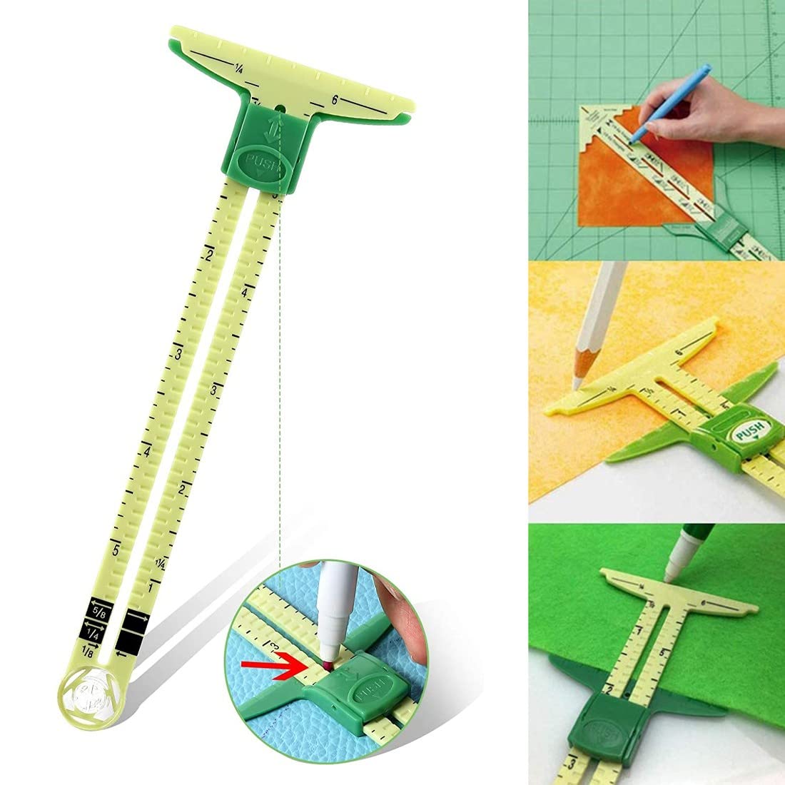 Lot 3 Calibres Couture 5 En 1 – Jauge Règle Matelassage, Ourlet, Boutonnière, Patchwork – Outil Précis & Durable En Métal/Alu