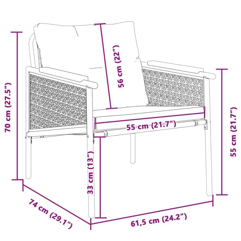 Set di 2 Sedie da Giardino con Cuscini e Braccioli in Teak, Nere | Poltrone da esterno per terrazzo e patio con solido telaio in acciaio, seduta traspirante e imbottitura sfoderabile.