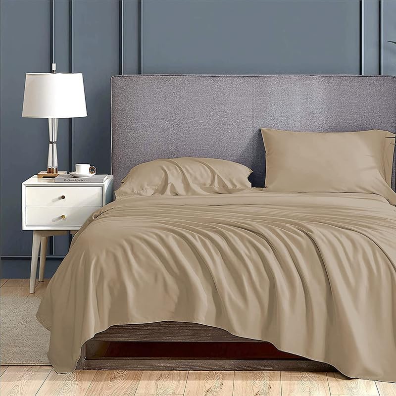 400TC 100% Cotton Flat Bedsheet with 2 Pillow Cover- Super Soft 10 by 10 Feet (120" x 120") Bedsheet- Long Staple Premium Cotton Bedsheet 3 PC Set-Taupe Solid-image-35