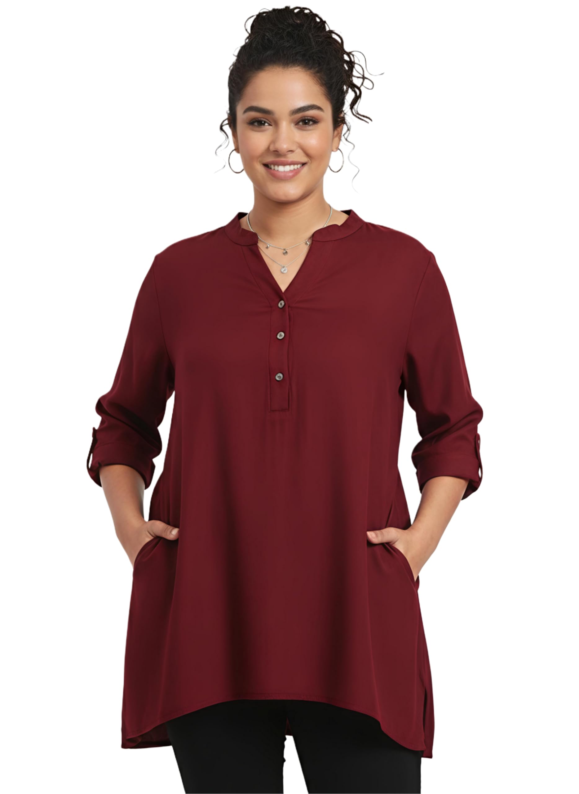 ARF ANGOORI FASHION Women Short Kurti |Solid Top, Tunic for Women| Plus Size Top for Women Rollup Sleeves| Short Kurta for Women with Pockets & Side Slit(S-7XL)-image-46