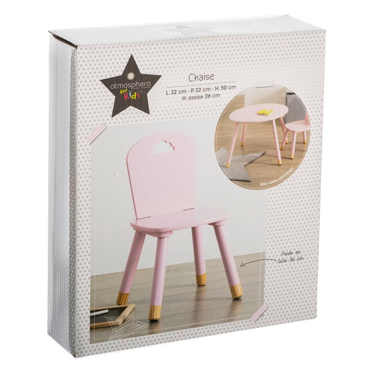 ATMOSPHERA CREATEUR D'INTERIEUR Silla de Madera para niños-Decoración Nube-Color Rosa, L. 28 x l. 50 x H. 28 cm