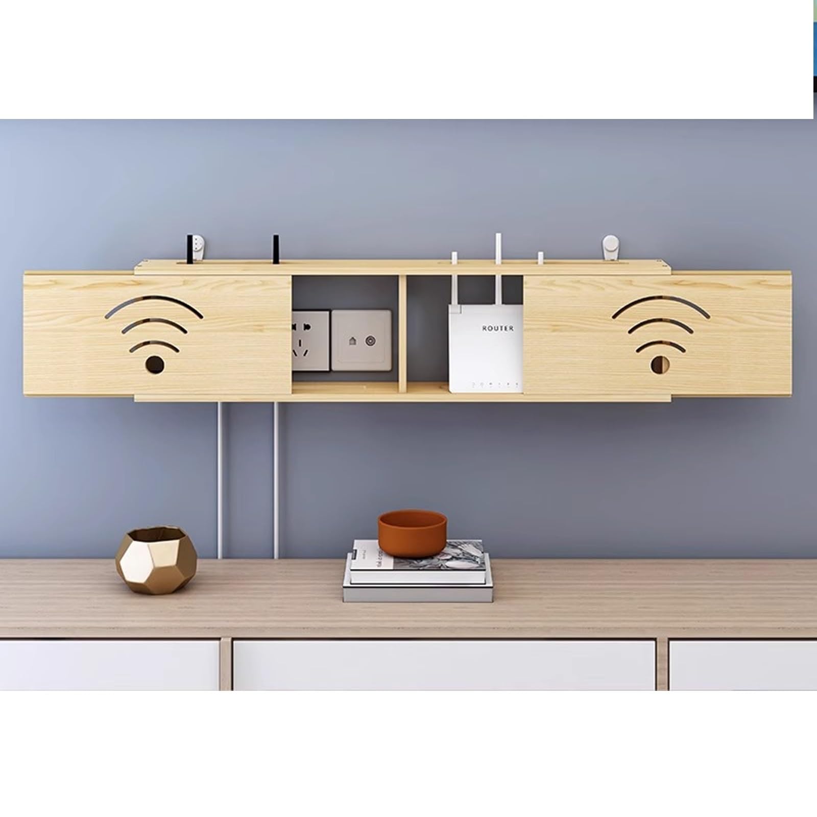 WiFi-Box-Versteck, Wandmontiertes Router-Regal, Holz WiFi Router