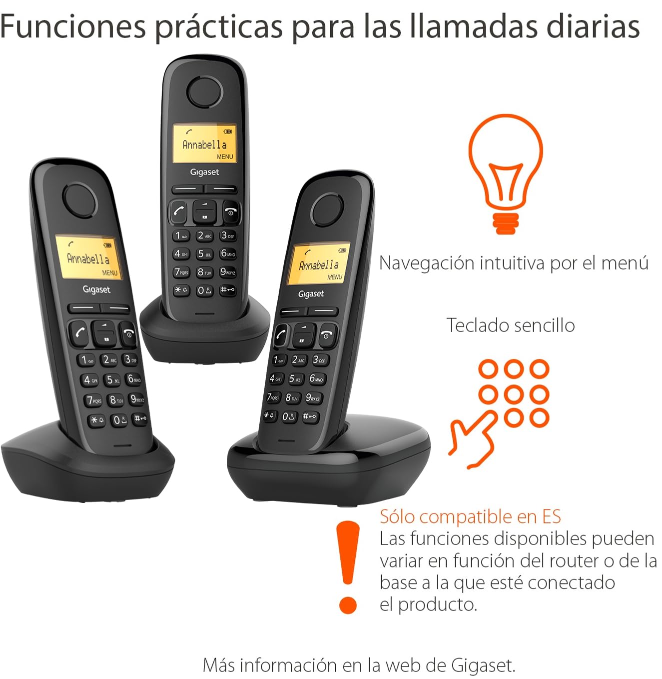 Gigaset A170 Trio - Tre Telefoni DECT Wireless - Display grafico illuminato - Facile da usare - Installazione semplice, Nero [Versione Italiana]