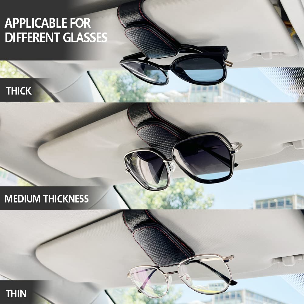 2Pcs Sunglass Holder for Car Magnetic Leather Eyeglass Hanger Clip for Car Sun Visor Sunglasses Holder and Ticket — view 4