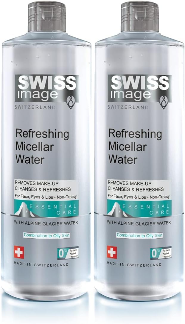 Swiss Image Refreshing Micellar Water 2 X 400 ml | Make Up Remover, Cleanses & Refreshes, Removes Waterproof Make Up, Non Greasy, hydrating | Non Rinse off | For Combination To Oily Skin