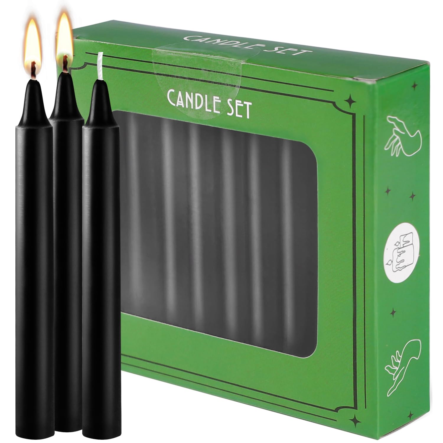 20-Pack of 4-Inch Black Taper Candles - Smokeless, Long-Burning (1.5 Hours Each) - Ideal for Dinners, Parties, Ceremonies, and Shabbat Observances