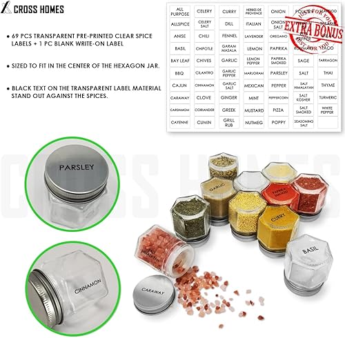 Miniatura 5 de Tarros magnéticos vacíos de vidrio hexagonales para especias, 20 juegos con tapas, coctelera, tablero, etiquetas, latas de especias de bricolaje