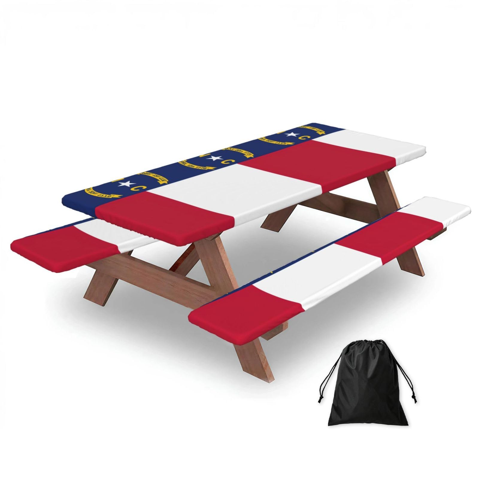 Zyjhyy Black North Carolina State Flag Print 3 Pack Wipeable Picnic Bench Cover And Table Cover Lightweight Table Cloth For Camping Outdoor