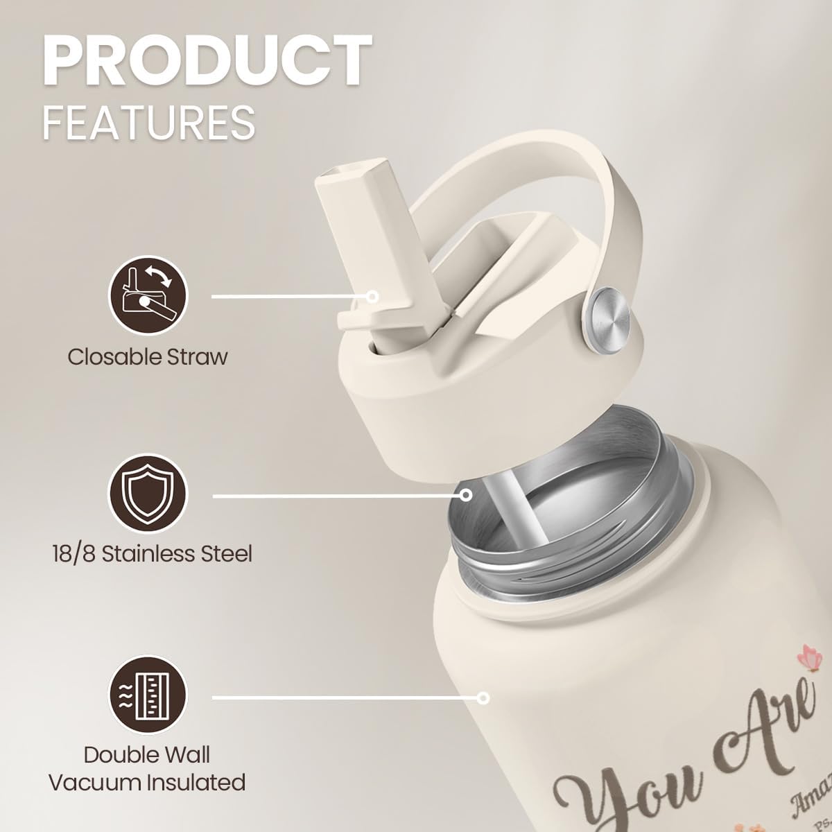 Christian Gifts for Women, Inspiration Water Bottle 32oz Stainless Steel Insulated with Lid, Religious Gifts for Mom Friends Ladies on Birthday Mother's Day Christmas - Image 2