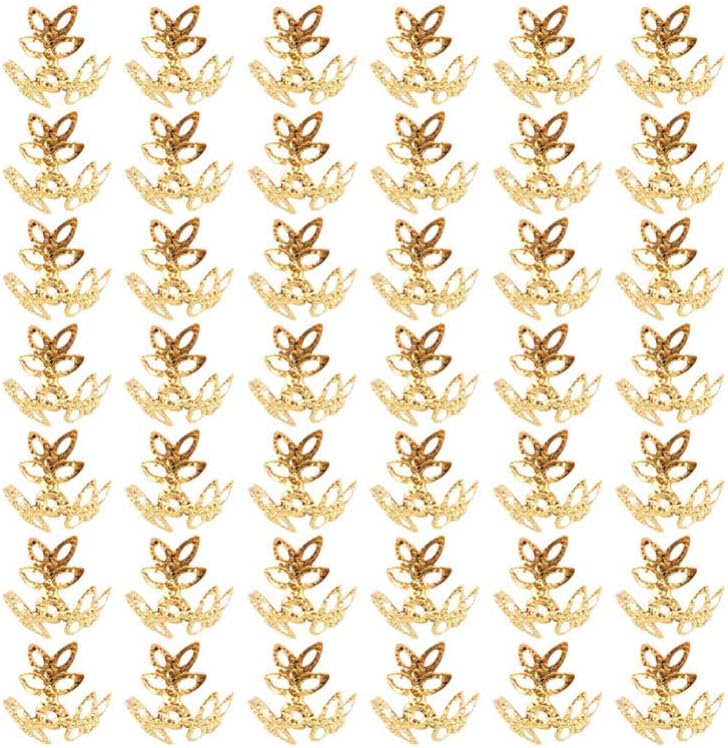 EXCEART 400PCS Flower End Caps 10mm Three-Leaf Hollow Bead Caps Jewelry Making Metal Spacers Findings for Bracelet Necklace Making (Golden)