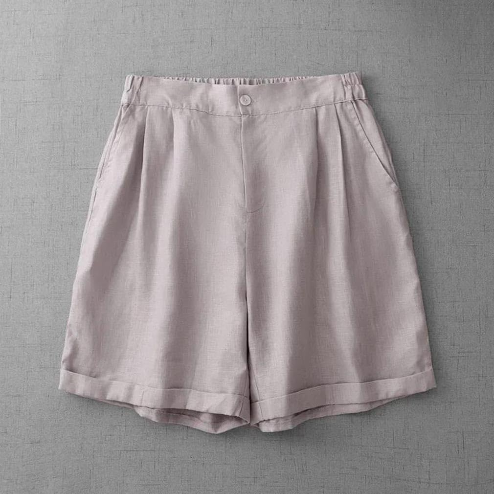Women Summer Loose Wide Leg Cotton Linen Shorts Retro Elastic Waist Casual Short Pants