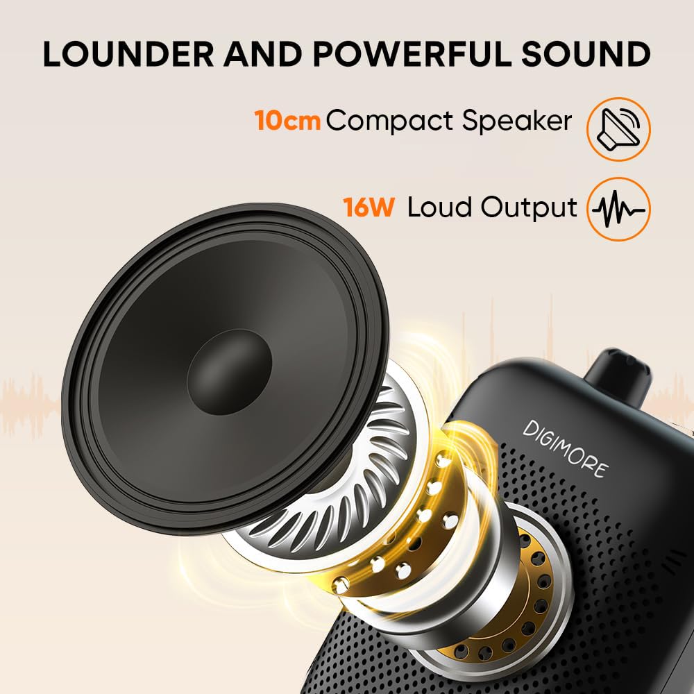 DIGIMORE Amplificatore vocale wireless con microfono a collare | Bluetooth | Altoparlante da 10 W | Microfono wireless a collare con portata di 30,5 m e batteria da 12 ore | Ideale per insegnanti