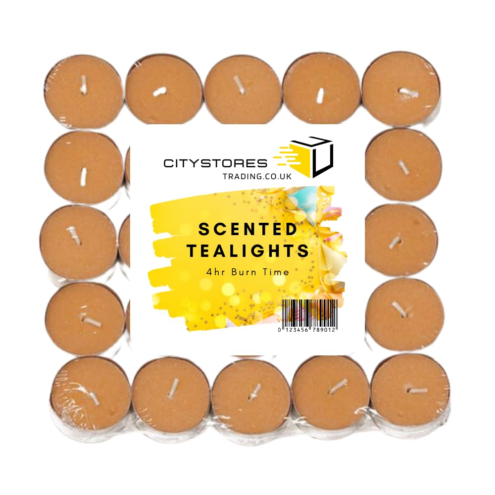 Citystores® Cinnamon Scented Tea Lights | 25 Candles | 4-Hour Burn Time | Perfect for Nightlights & Xmas