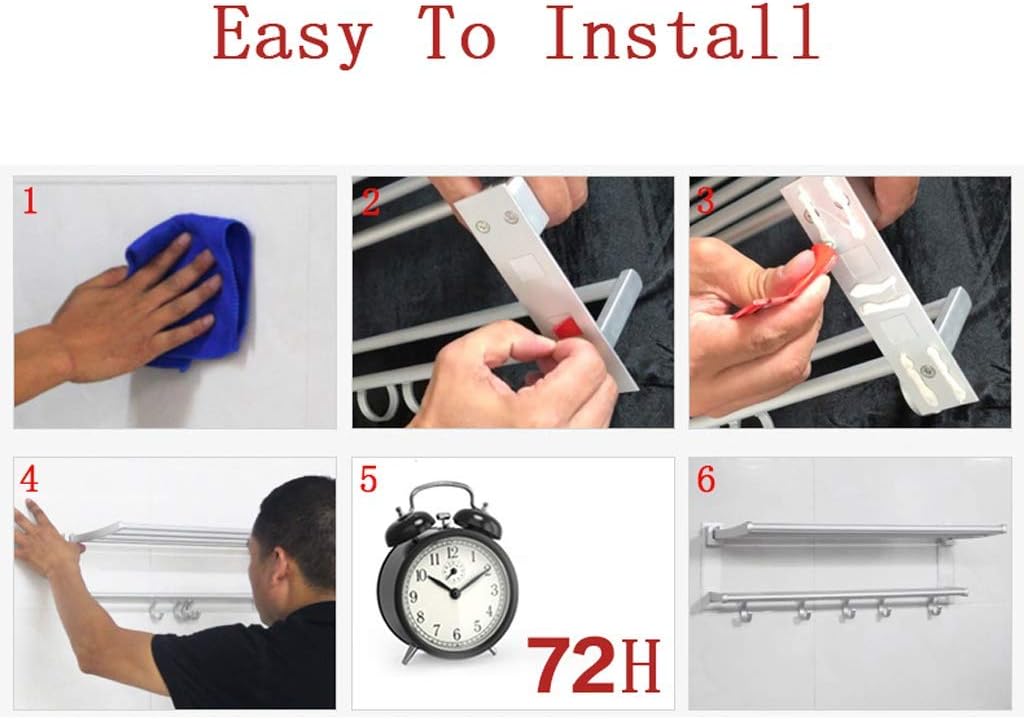 No Drilling Towel Rack, Foldable Double Bathroom Towel Rails, Aluminum Wall Mounted Hanging Towel Holder with Removable Hook 40CM