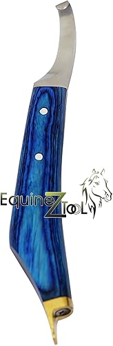 Miniatura 2 de Equinez Tools - Cuchillo de pezuña de herrador con mango azul y cubierta de herradura de latón – Diestro