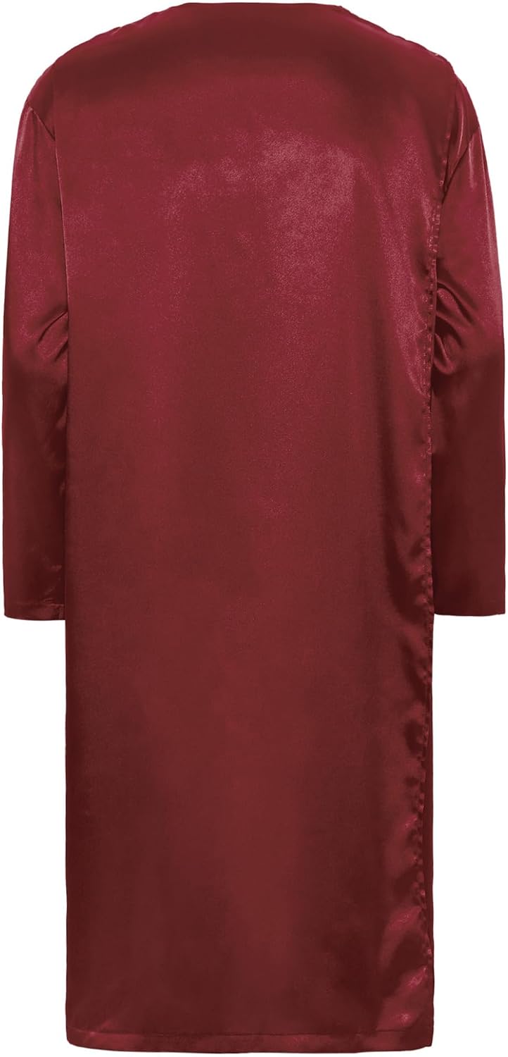 Men's Silk Satin Patient Hospital Gown Robe Open Back Henley Nightgown for Elderly & Limited Mobility