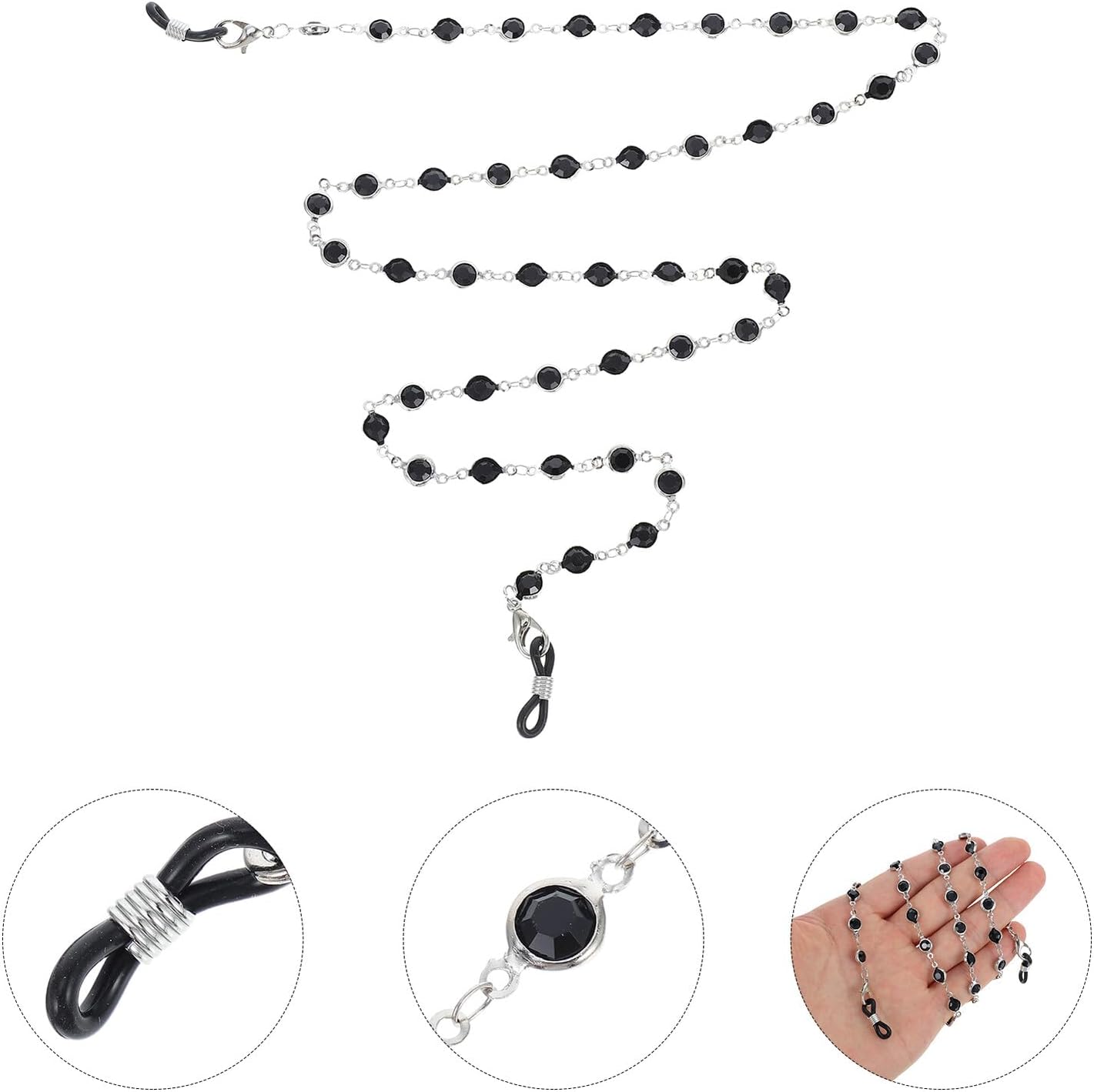 ORFOFE 3pcs Acrylic Beaded Eyeglass Chain and Mask Holder Lanyard Neck Holder for Women Men, Decorative Anti-lost Glasses Strap with Black and Silver Styles for Everyday Use