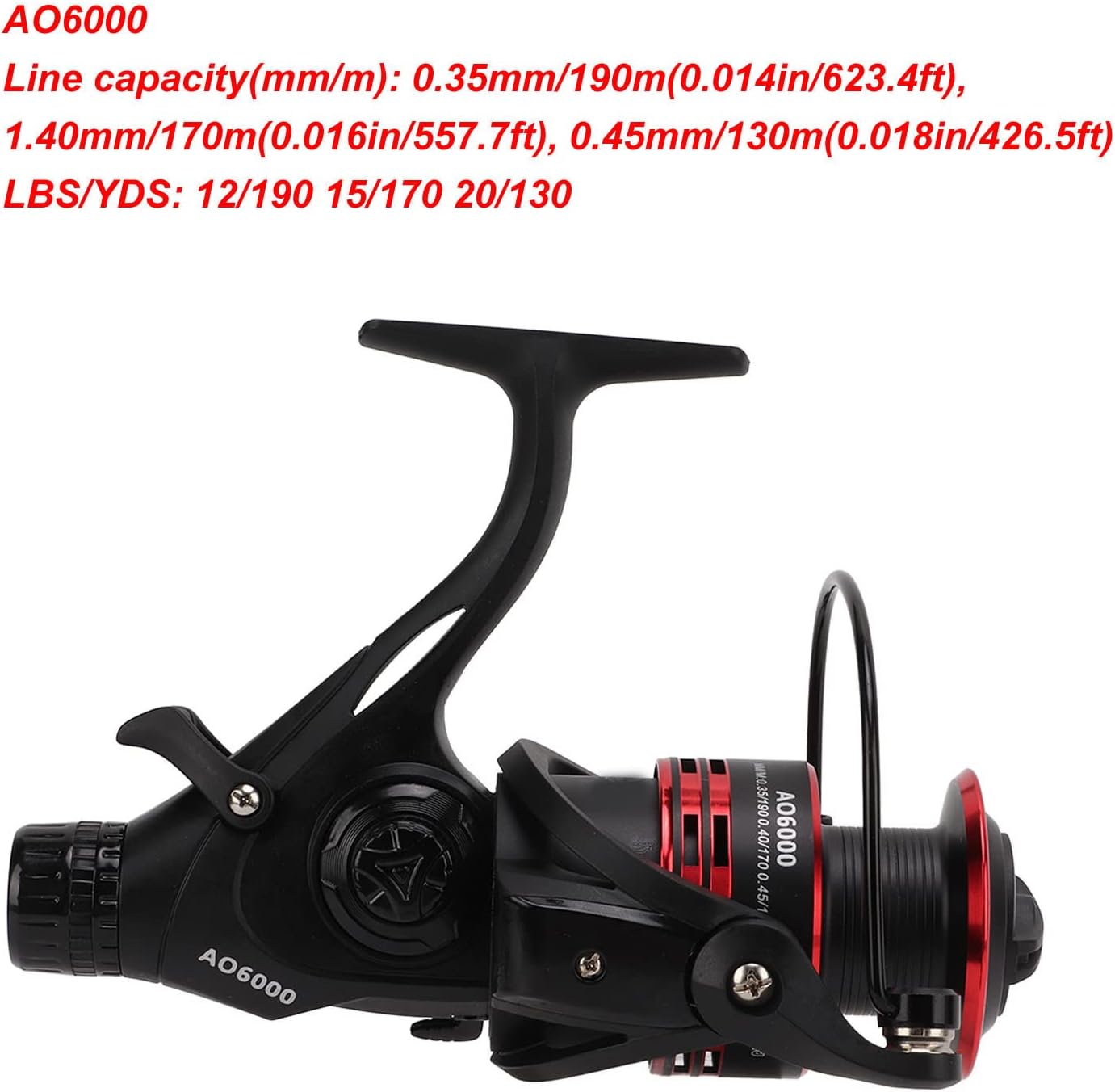 SUNGOOYUE 9+1BB 4.7:1 Metal Reel, Front Rear Dual Drag Knob Fishing Drag Reel with Metal Wire Cup for Reservoir Carp Fishing(AO6000)