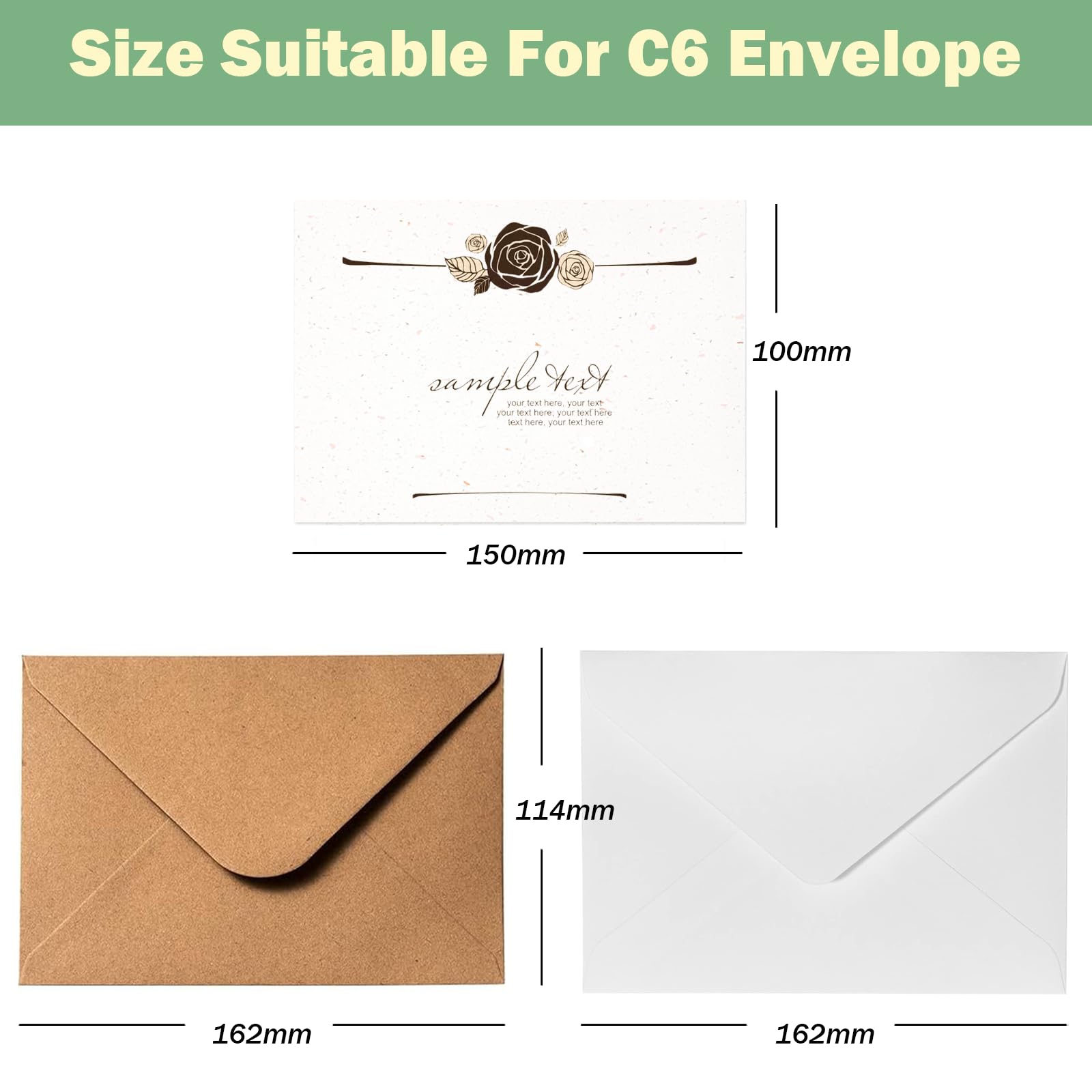 YFLeomry Enveloppen, 50 stuks, kraftpapier met 50 stuks kaarten, blanco, doe -het-zelf kraftpapier, enveloppen, enveloppen, B6, zonder venster, voor verjaardagskaarten, bruiloften, bedankkaarten