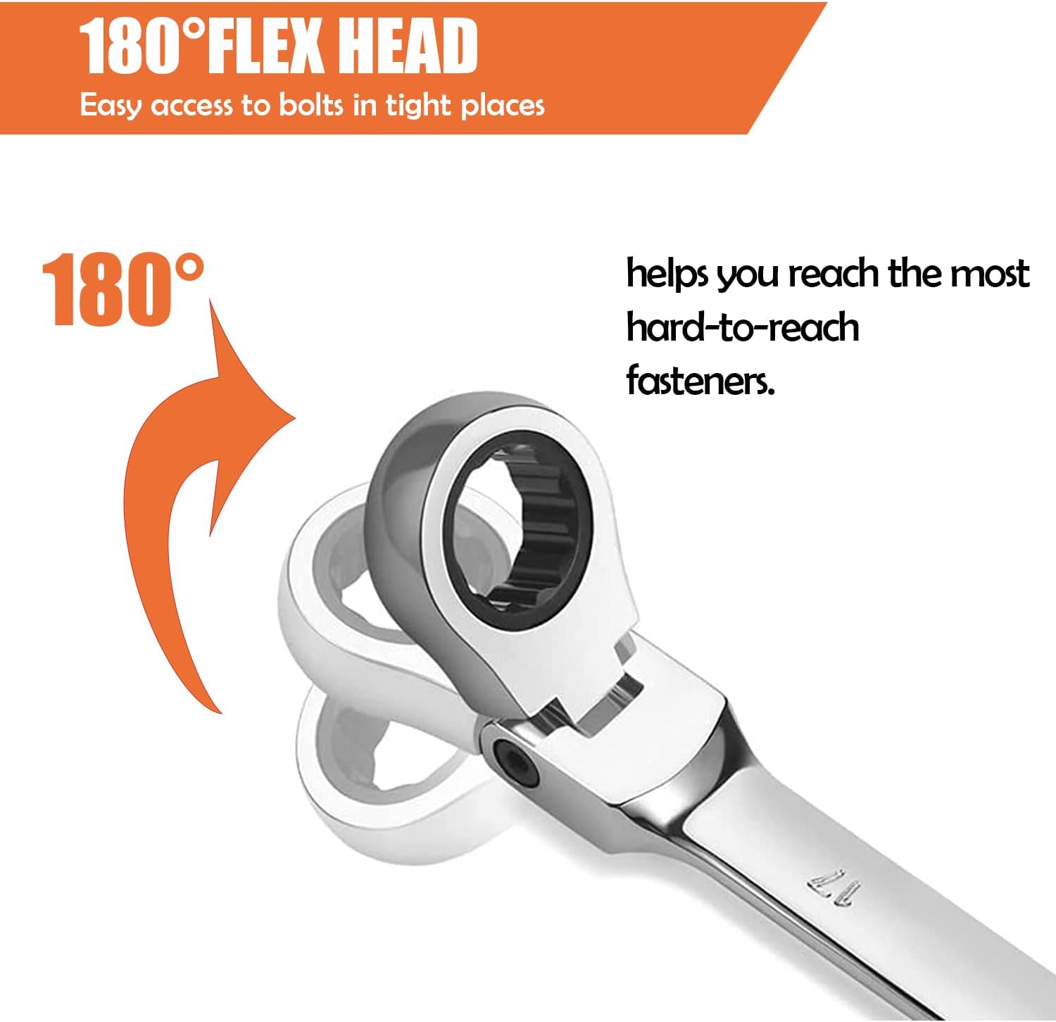 8 Piece Flex-Head Ratcheting Combination Wrench Set, 8-19mm Metric Chrome Vanadium Steel Spanner, Gear Ring Ratchet Wrenches with Rolling Pouch