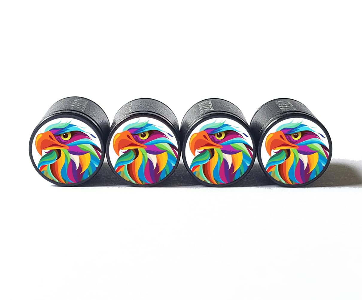 Colorful and Artistic Eagle Head Tire Valve Stem Caps - Set of Four - Fits on All Vehicles