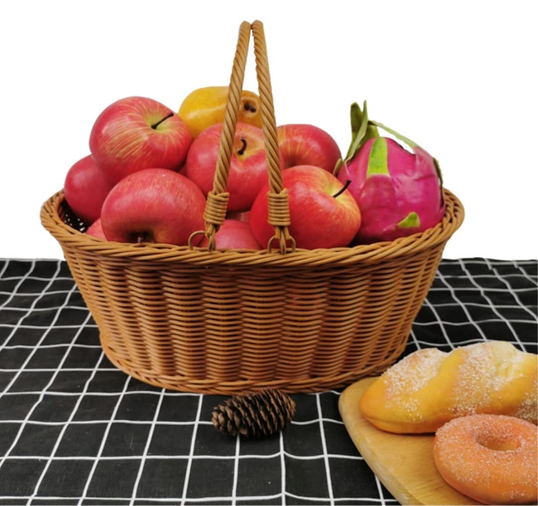 Cesta De Picnic para Jardín Cesta Tejida De Ratán Simulado, Decorativa para Almacenamiento Verduras, Flores, Picnic Almacenamiento De Frutas(41 * 31 * 18cm)