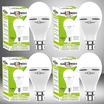 Pick Ur Needs Rechargeable 12W B22 D LED Inverter Bulb For Home Emergency Light Pack of 4 White