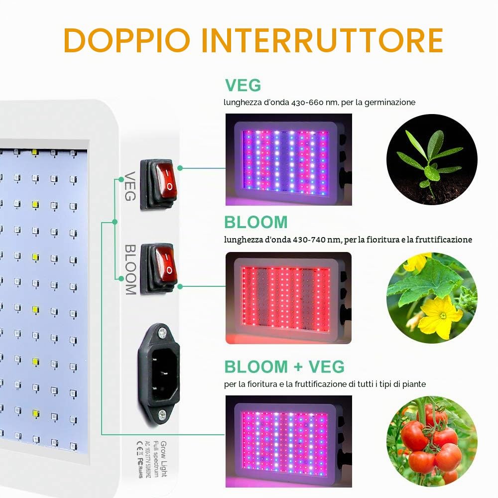 2000 W LED Grow Light per piante d'appartamento, 312 LED Full Spectrum Veg e Bloom Dual Switch IP65, lampade impermeabili per piante sospese per piantine, fiori serra