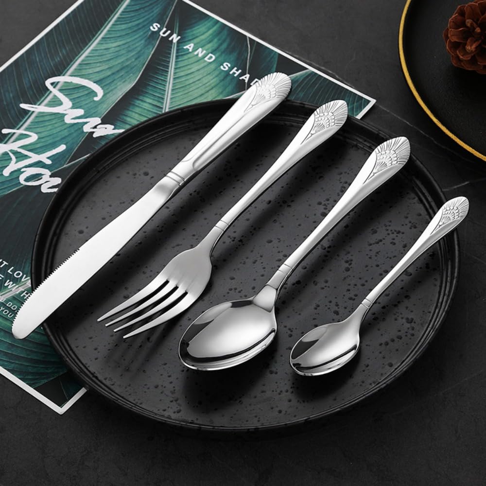 Pavone Coda Stampa Manici Cucina Acciaio Inox Argenteria Stoviglie Posate Set Posate Bistecca Coltello Forchetta Cucchiaio Cucchiaino (16 pezzi)