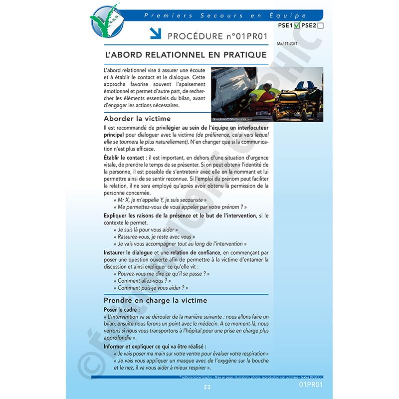 Fiches "Recommandations 2023 PREMIERS SECOURS PSE1/PSE2"